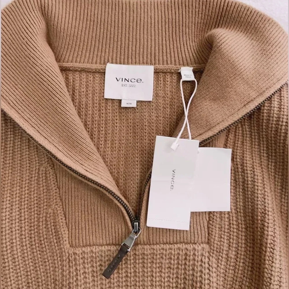 NWT $695 Vince Shaker Stitch Half-Zip Pullover Sweater